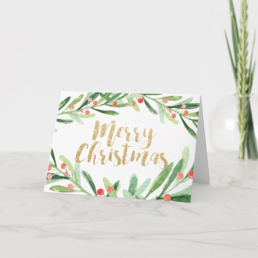 Holly Wreath Kerstmis Feestdagen Kaart (Voorkant)