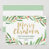 Holly Wreath Kerstmis Feestdagenkaart (Voorkant / Achterkant)