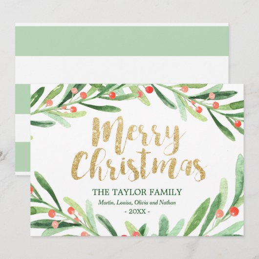 Holly Wreath Kerstmis Feestdagenkaart (Voorkant / Achterkant)