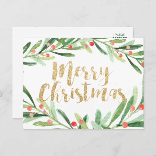 Holly Wreath Kerstmis Feestdagenkaart (Voorkant / Achterkant)