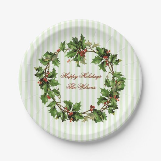 Holly Wreath  Kerstmis Papieren Bordje (Voorkant)