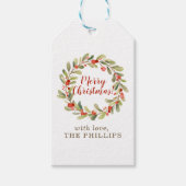Holly Wreath Kraft Vrolijk Kerstfeest Cadeaulabel (Voorkant)