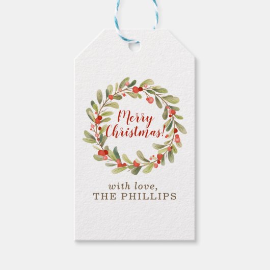 Holly Wreath Kraft Vrolijk Kerstfeest Cadeaulabel (Voorkant)