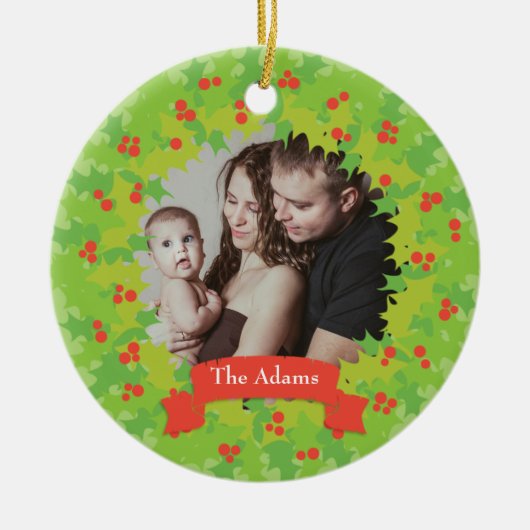 Holly Wreath Lijst Vakantie Foto Ornament (Voorkant)