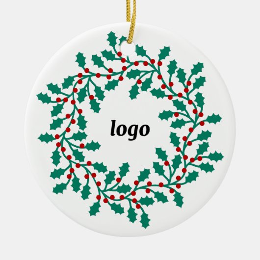 Holly Wreath Logo Business Keramisch Ornament (Voorkant)