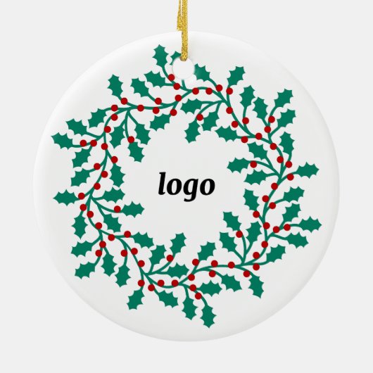 Holly Wreath Logo Business Keramisch Ornament (Achterkant)