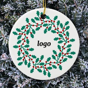 Holly Wreath Logo Business Keramisch Ornament