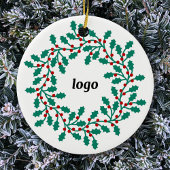 Holly Wreath Logo Business Keramisch Ornament