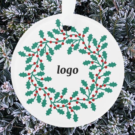 Holly Wreath Logo Business Ornament