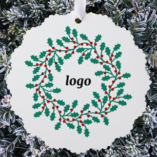 Holly Wreath Logo Business Ornament Kaart