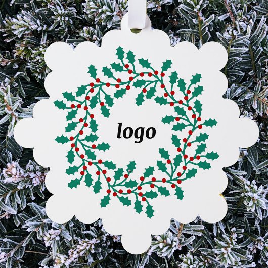 Holly Wreath Logo Business Ornament Kaart