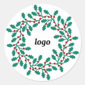Holly Wreath Logo Zakelijke Feestdagen Ronde Sticker (Voorkant)