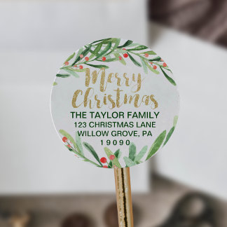 Holly Wreath Merry kerst Return-adres Ronde Sticker