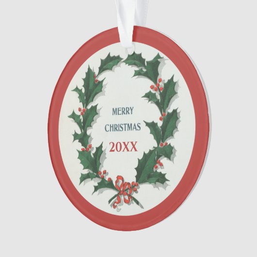  Holly Wreath Merry Kerstacrylische kerst Ornament (voorkant)