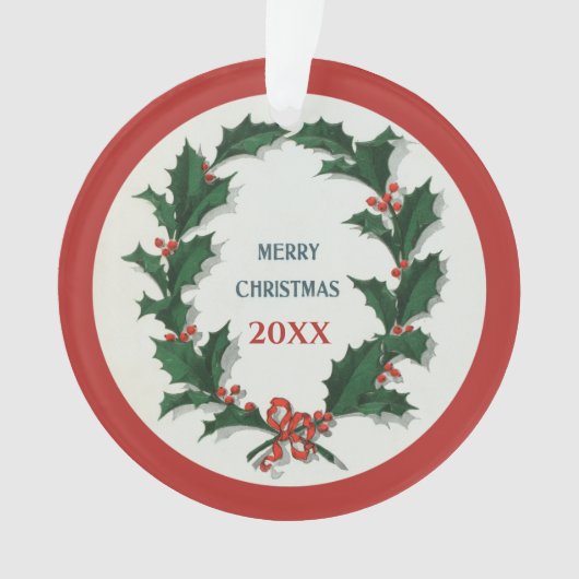  Holly Wreath Merry Kerstacrylische kerst Ornament (voorkant)