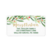 Holly Wreath Merry Kerstmis Etiket (Voorkant)