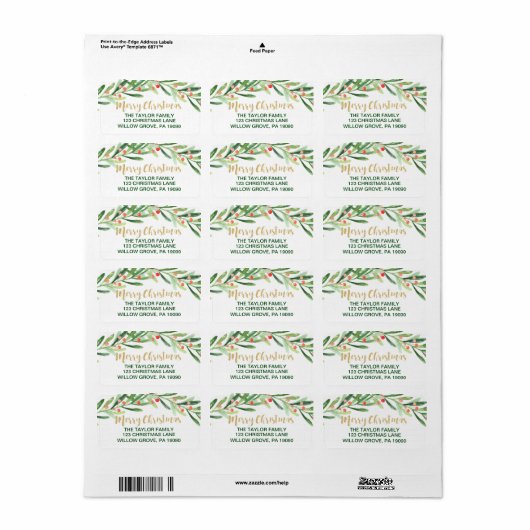 Holly Wreath Merry Kerstmis Etiket (Full Sheet)