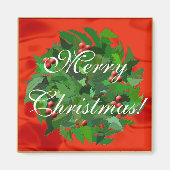 Holly Wreath Merry Kerstmis! Magneet (Voorkant)