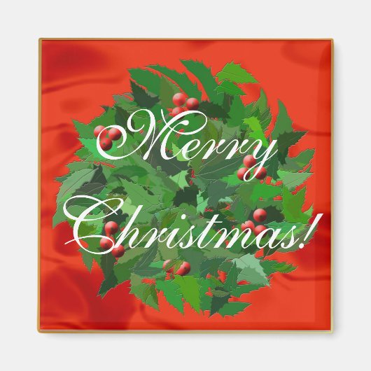 Holly Wreath Merry Kerstmis! Magneet (Voorkant)