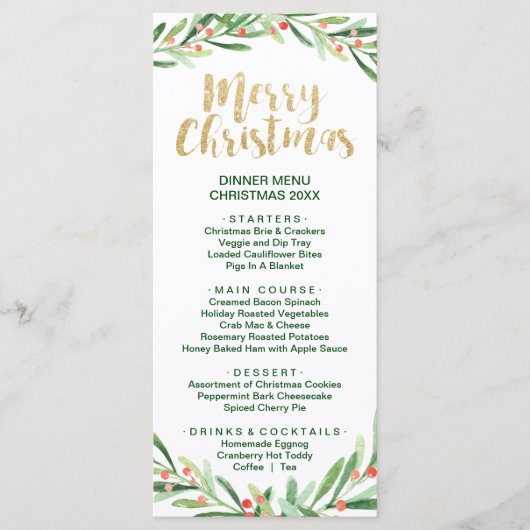 Holly Wreath Merry Kerstmis Menu Kaart (Voorkant)