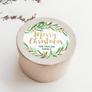 Holly Wreath Merry Kerstmis Ronde Sticker