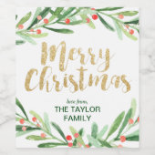 Holly Wreath Merry Kerstmis Wijn Etiket (Enkel label)
