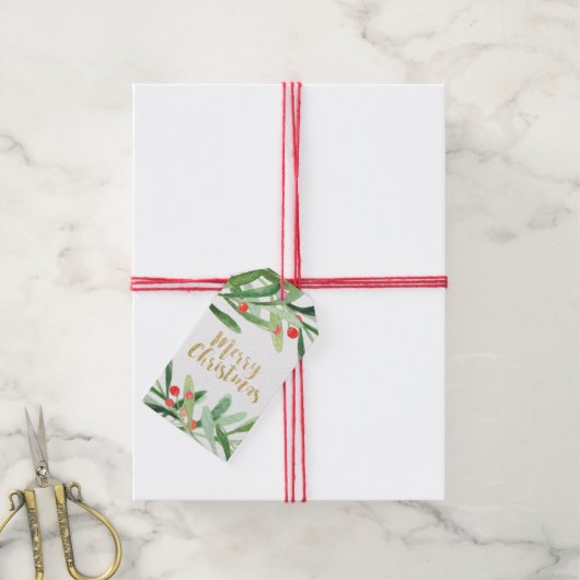 Holly Wreath Merry kerstnaam Cadeaulabel (Met Touw)