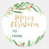 Holly Wreath Merry kerstnaam Ronde Sticker (Voorkant)