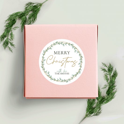 Holly Wreath Merry kerstrecker Greenery Ronde Sticker