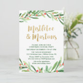 Holly Wreath Mistletoe & Martinis Cocktail Party Kaart (Staand voorkant)