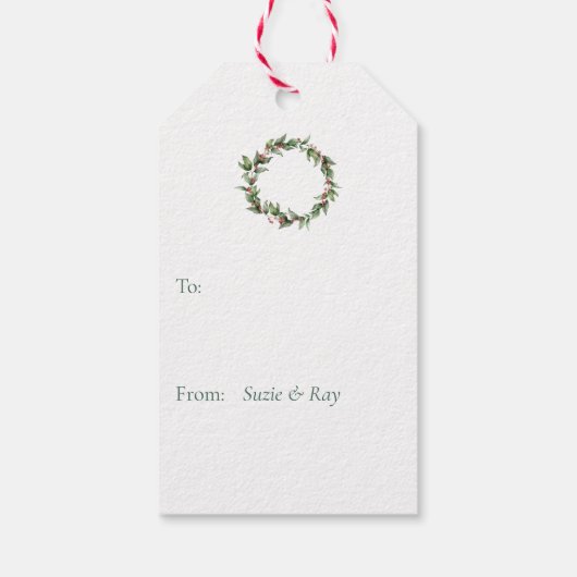 Holly Wreath Monogram Kerstmis Cadeaulabel (Achterkant)