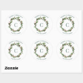Holly Wreath Monogram Vrolijk Kerstfeest Ronde Sticker (Vel)