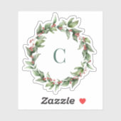 Holly Wreath Monogram Vrolijk Kerstfeest Sticker (Vel)