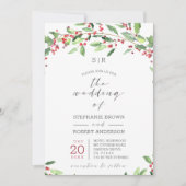 Holly Wreath Monogrammed Holiday Wedding Card Kaart (Voorkant)