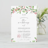 Holly Wreath Monogrammed Holiday Wedding Card Kaart (Staand voorkant)