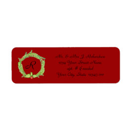 Holly Wreath Monogrammed Return Address Etiket