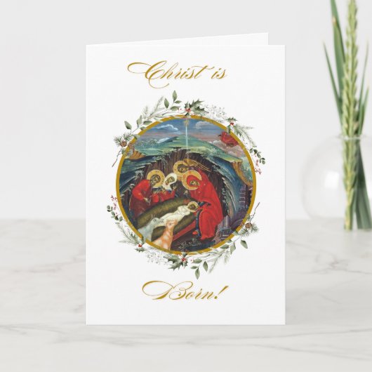 Holly Wreath Nativity Kaart (Voorkant)