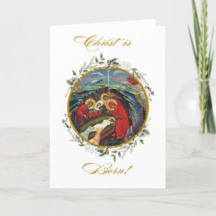 Holly Wreath Nativity Kaart