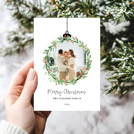 Holly Wreath Ornament Vrolijke Kerstfoto Feestdagenkaart