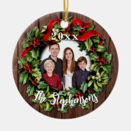 Holly Wreath Personalized Family Photo Keepomwille Keramisch Ornament