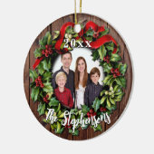 Holly Wreath Personalized Family Photo Keepomwille Keramisch Ornament (Links)