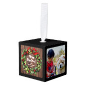 Holly Wreath Persoonlijk 3 Foto Collage Decoratie (Voorkant hoekig)