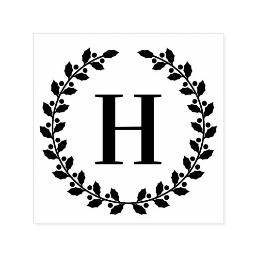 Holly Wreath Persoonlijk kerstInitiaal Zelfinktende Stempel (Design)