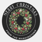 Holly Wreath Red Berries Gepersonaliseerde Kerst Ronde Sticker (Voorkant)