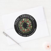 Holly Wreath Red Berries Gepersonaliseerde Kerst Ronde Sticker (Envelop)