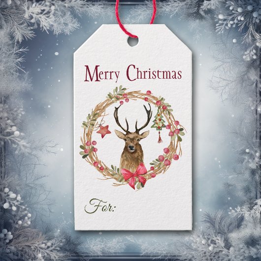 Holly Wreath Red Bow Reindekerst Cadeaulabel