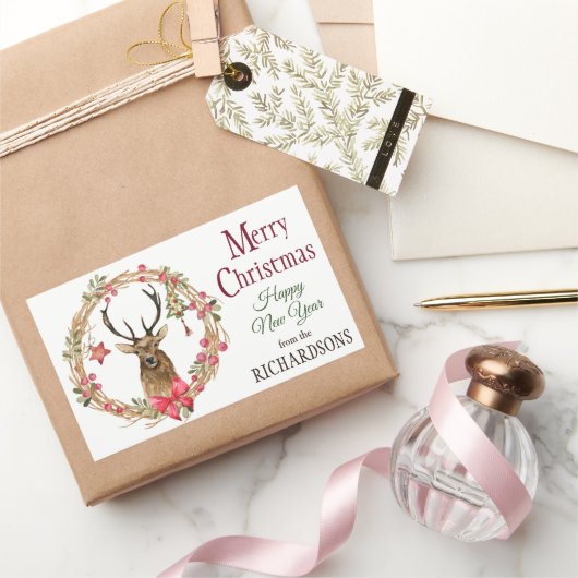 Holly Wreath Red Bow Reindekerst Rechthoekige Sticker (Geschenken)