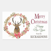Holly Wreath Red Bow Reindekerst Rechthoekige Sticker (Voorkant)