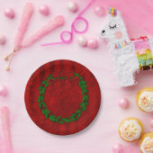 Holly Wreath Red Stripe Papieren Bordje (Feest)