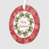 Holly Wreath, sneeuwvlokken kerstfoto Ornament (voorkant)